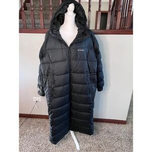 Columbia Womens 2X Navy Blue Long Puffer Coat Omni-Heat Hooded Parka Jacket
